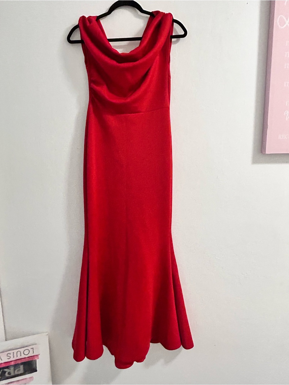 Elegant Red Cowl Neck Evening Dress